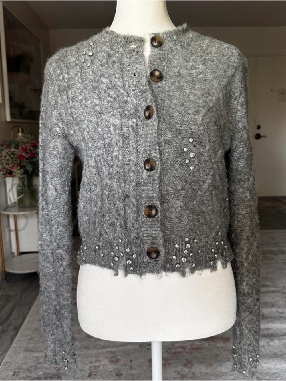Zara Gray Fuzzy Knit Sweater